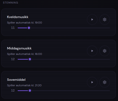 Scheduled scenes: dinner music, evening music, and sleep music